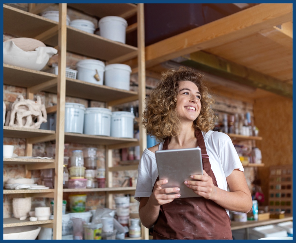 Business owner using tablet